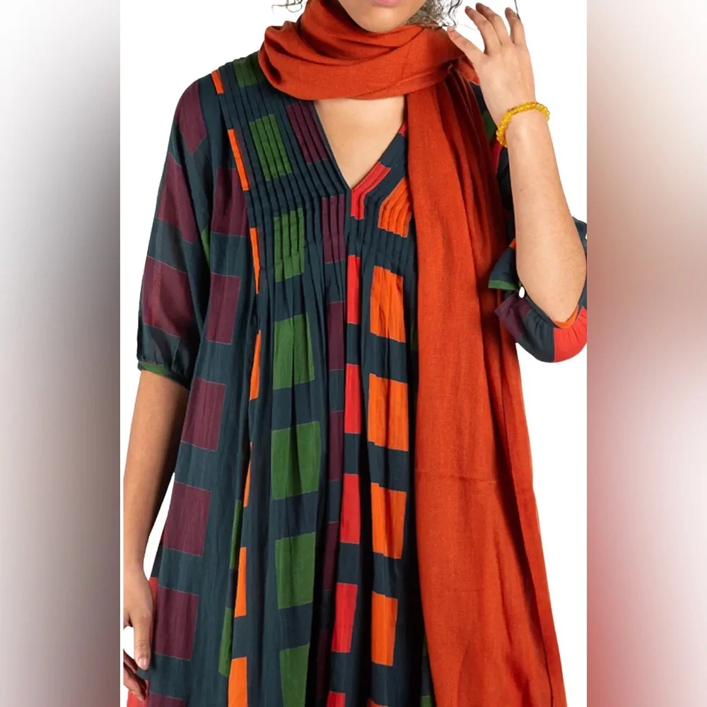 Dolma Skye Dress Geometric Block Printed Petrol Size M Medium Boho Relaxed Fit - Picture 5 of 15